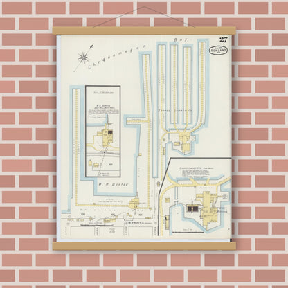 Old map wall art mockup — magnetic wood frame on brick wall — Sanborn Fire Insurance Map from Ashland, Ashland County, Wisconsin (1895), Sheet #0027