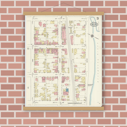 Old map wall art mockup — magnetic wood frame on brick wall — Sanborn Fire Insurance Map from Freeport, Armstrong County, Pennsylvania (1913), Sheet #0003