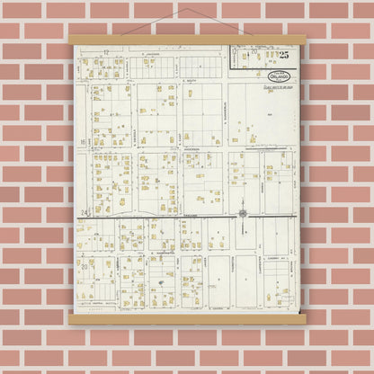 Old map wall art mockup — magnetic wood frame on brick wall — Sanborn Fire Insurance Map from Orlando, Orange County, Florida (1919), Sheet #0025