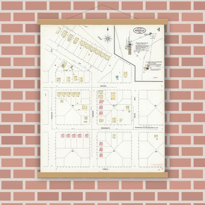 Old map wall art mockup — magnetic wood frame on brick wall — Sanborn Fire Insurance Map from Needles, San Bernardino County, California (1901), Sheet #0004