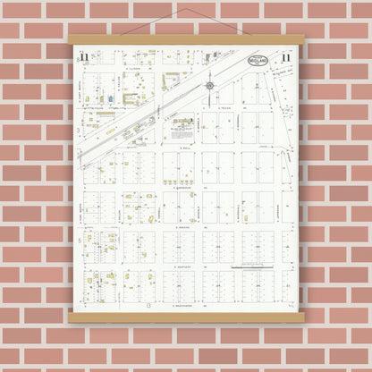 Old map wall art mockup — magnetic wood frame on brick wall — Sanborn Fire Insurance Map from Midland, Midland County, Texas (1929), Sheet #0011