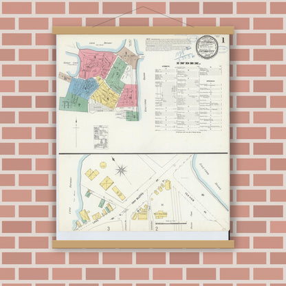 Old map wall art mockup — magnetic wood frame on brick wall — Sanborn Fire Insurance Map from Cottage City, Dukes County, Massachusetts (1898) - Complete Map Set