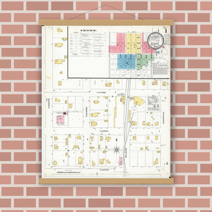Old map wall art mockup — magnetic wood frame on brick wall — Sanborn Fire Insurance Map from Eldora, Hardin County, Iowa (1900) â€” Complete Set