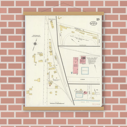 Old map wall art mockup — magnetic wood frame on brick wall — Sanborn Fire Insurance Map from Waterloo, Seneca County, New York (1911), Sheet #0019