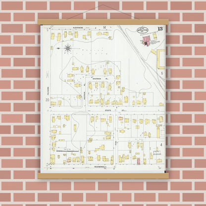 Old map wall art mockup — magnetic wood frame on brick wall — Sanborn Fire Insurance Map from Appleton, Outagamie County, Wisconsin (1901), Sheet #0013
