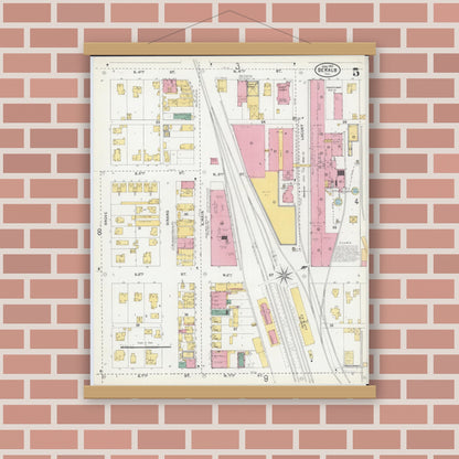 Old map wall art mockup — magnetic wood frame on brick wall — Sanborn Fire Insurance Map from De Kalb, De Kalb County, Illinois (1905), Sheet #0005