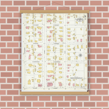 Old map wall art mockup — magnetic wood frame on brick wall — Sanborn Fire Insurance Map from Mount Vernon, Knox County, Ohio (1903), Sheet #0003