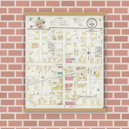 Old map wall art mockup — magnetic wood frame on brick wall — Sanborn Fire Insurance Map from Lapel, Madison County, Indiana (1918) - Complete Map Set
