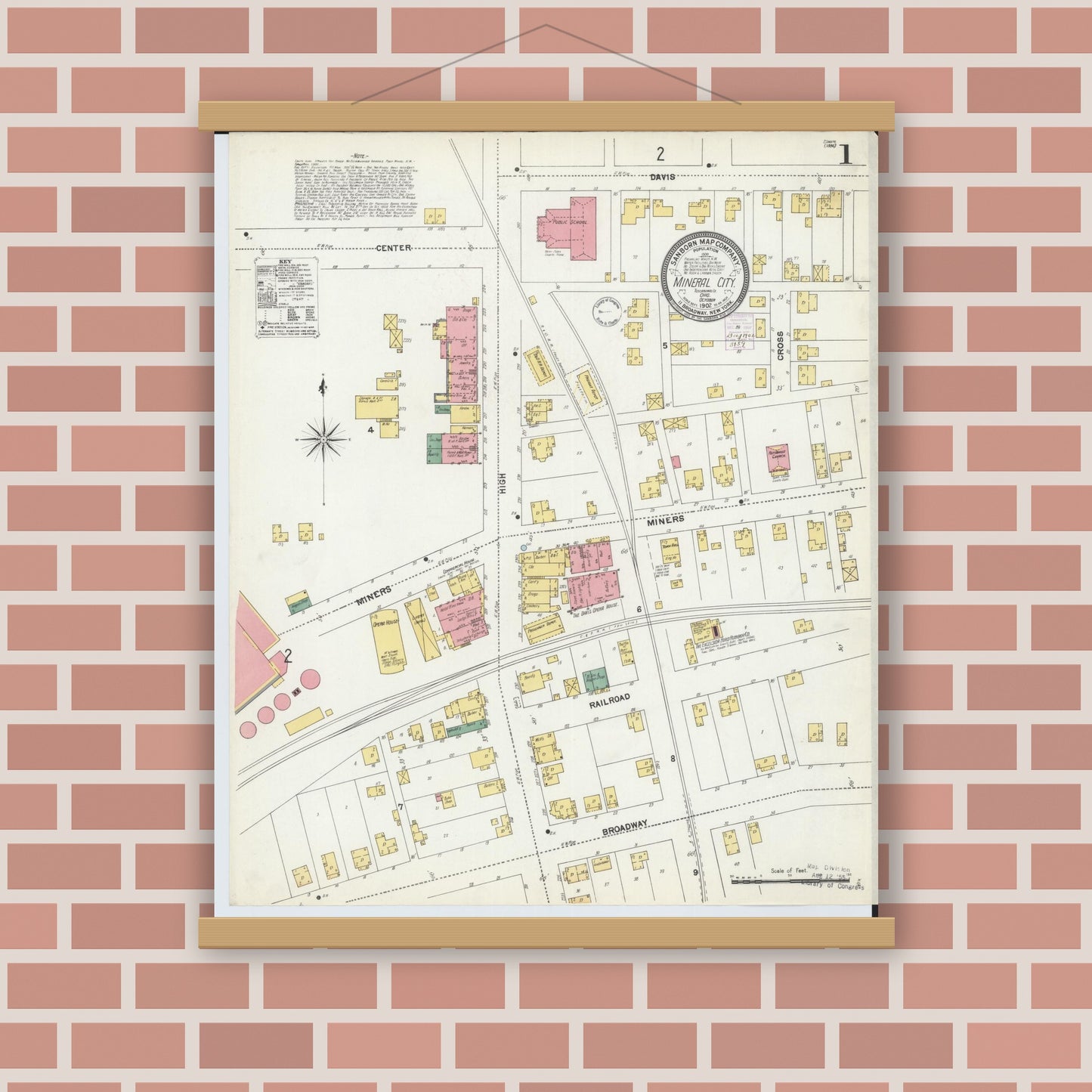 Old map wall art mockup — magnetic wood frame on brick wall — Sanborn Fire Insurance Map from Mineral City, Tuscarawas County, Ohio (1902) - Complete Map Set