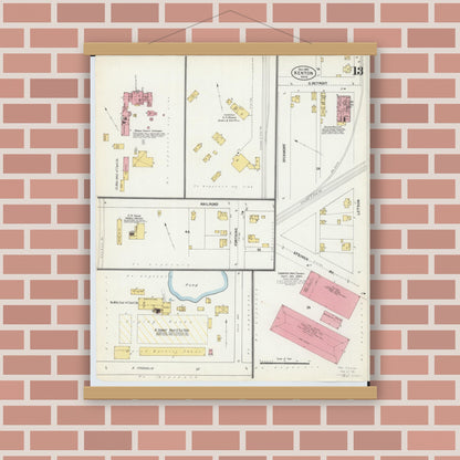 Old map wall art mockup — magnetic wood frame on brick wall — Sanborn Fire Insurance Map from Kenton, Hardin County, Ohio (1902), Sheet #0013