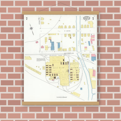 Old map wall art mockup — magnetic wood frame on brick wall — Sanborn Fire Insurance Map from Danville, Montour County, Pennsylvania (1930), Sheet #0007