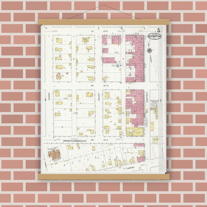 Old map wall art mockup — magnetic wood frame on brick wall — Sanborn Fire Insurance Map from Assumption, Christian County, Illinois (1916), Sheet #0005