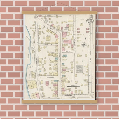 Old map wall art mockup — magnetic wood frame on brick wall — Sanborn Fire Insurance Map from Catskill, Greene County, New York (1884), Sheet #0002