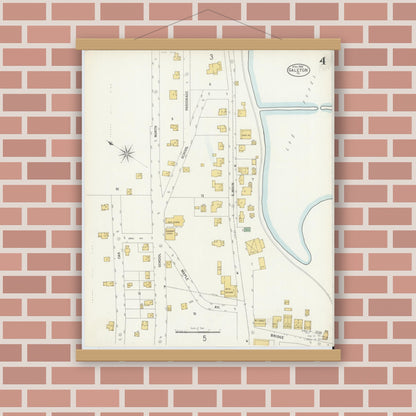 Old map wall art mockup — magnetic wood frame on brick wall — Sanborn Fire Insurance Map from Galeton, Potter County, Pennsylvania (1900), Sheet #0004