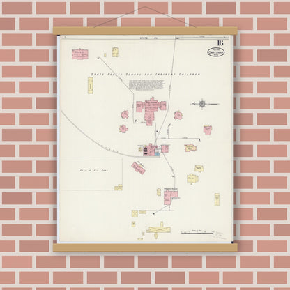Old map wall art mockup — magnetic wood frame on brick wall — Sanborn Fire Insurance Map from Owatonna, Steele County, Minnesota (1915), Sheet #0016