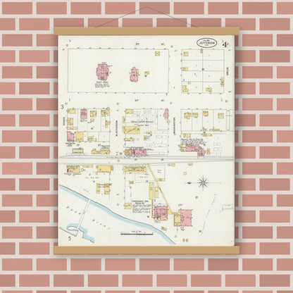 Old map wall art mockup — magnetic wood frame on brick wall — Sanborn Fire Insurance Map from Jefferson, Jefferson County, Wisconsin (1898), Sheet #0004