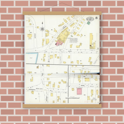 Old map wall art mockup — magnetic wood frame on brick wall — Sanborn Fire Insurance Map from Weymouth, Norfolk County, Massachusetts (1904), Sheet #0008