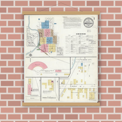 Old map wall art mockup — magnetic wood frame on brick wall — Sanborn Fire Insurance Map from Montevideo, Chippewa County, Minnesota (1917) - Complete Map Set