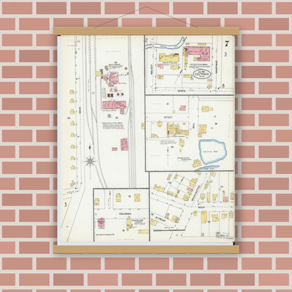 Old map wall art mockup — magnetic wood frame on brick wall — Sanborn Fire Insurance Map from Leetonia, Columbiana County, Ohio (1903), Sheet #0007