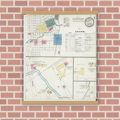 Old map wall art mockup — magnetic wood frame on brick wall — Sanborn Fire Insurance Map from Lapeer, Lapeer County, Michigan (1893) - Complete Map Set