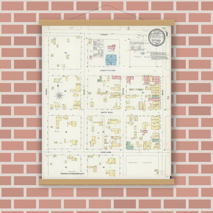Old map wall art mockup — magnetic wood frame on brick wall — Sanborn Fire Insurance Map from Victoria, Victoria County, Texas (1896), Sheet #0001