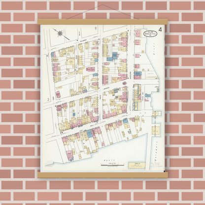 Old map wall art mockup — magnetic wood frame on brick wall — Sanborn Fire Insurance Map from Bristol, Bucks County, Pennsylvania (1927), Sheet #0004