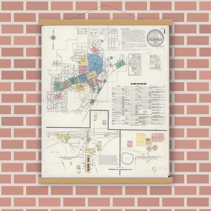 Old map wall art mockup — magnetic wood frame on brick wall — Sanborn Fire Insurance Map from Collinsville, Madison County, Illinois (1915), Sheet #0001