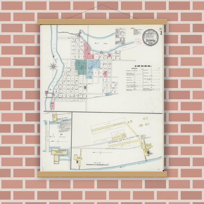 Old map wall art mockup — magnetic wood frame on brick wall — Sanborn Fire Insurance Map from Shawano, Shawano County, Wisconsin (1894) - Complete Map Set
