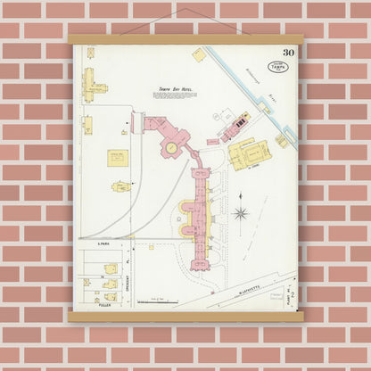 Old map wall art mockup — magnetic wood frame on brick wall — Sanborn Fire Insurance Map from Tampa, Hillsborough County, Florida (1899), Sheet #0030