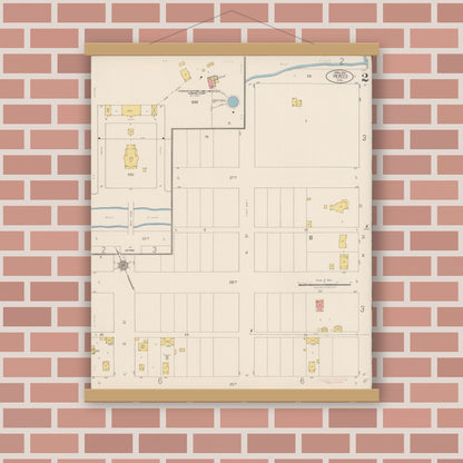 Old map wall art mockup — magnetic wood frame on brick wall — Sanborn Fire Insurance Map from Merced, Merced County, California (1922), Sheet #0002