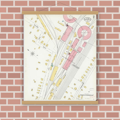 Old map wall art mockup — magnetic wood frame on brick wall — Sanborn Fire Insurance Map from Oneonta, Otsego County, New York (1898), Sheet #0007
