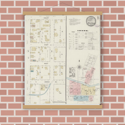 Old map wall art mockup — magnetic wood frame on brick wall — Sanborn Fire Insurance Map from Neillsville, Clark County, Wisconsin (1887), Sheet #0001