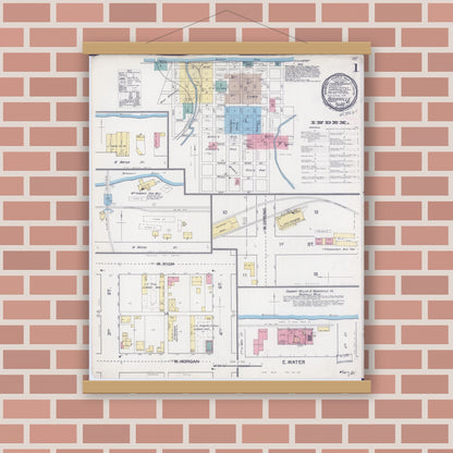 Old map wall art mockup — magnetic wood frame on brick wall — Sanborn Fire Insurance Map from Boonville, Cooper County, Missouri (1892) - Complete Map Set