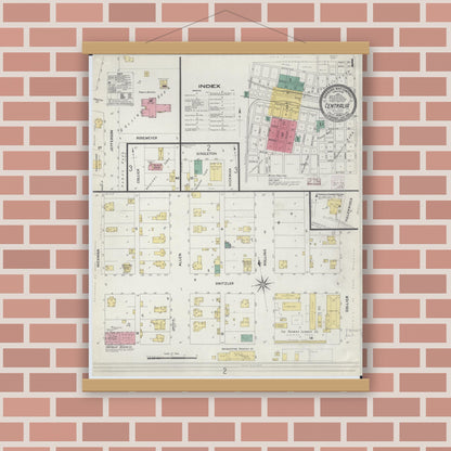 Old map wall art mockup — magnetic wood frame on brick wall — Sanborn Fire Insurance Map from Centralia, Boone County, Missouri (1908) - Complete Map Set