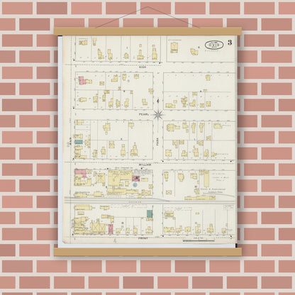 Old map wall art mockup — magnetic wood frame on brick wall — Sanborn Fire Insurance Map from Ovid, Clinton County, Michigan (1895), Sheet #0003