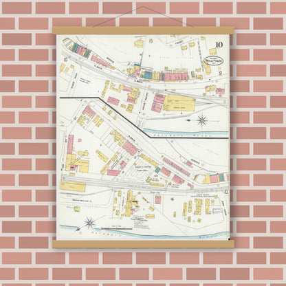 Old map wall art mockup — magnetic wood frame on brick wall — Sanborn Fire Insurance Map from Phillipsburg, Warren County, New Jersey (1903), Sheet #0010