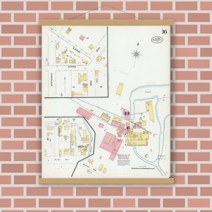 Old map wall art mockup — magnetic wood frame on brick wall — Sanborn Fire Insurance Map from Rahway, Union County, New Jersey (1901), Sheet #0016