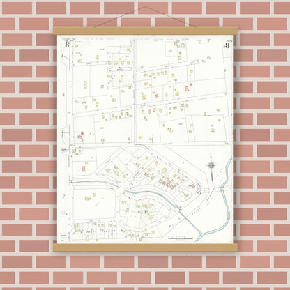 Old map wall art mockup — magnetic wood frame on brick wall — Sanborn Fire Insurance Map from Kilgore, Gregg County, Texas (1936), Sheet #0008
