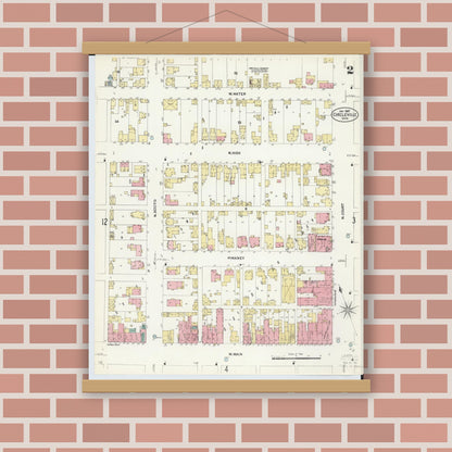 Old map wall art mockup — magnetic wood frame on brick wall — Sanborn Fire Insurance Map from Circleville, Pickaway County, Ohio (1907), Sheet #0002
