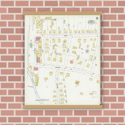 Old map wall art mockup — magnetic wood frame on brick wall — Sanborn Fire Insurance Map from Warwick, Orange County, New York (1900), Sheet #0005
