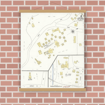 Old map wall art mockup — magnetic wood frame on brick wall — Sanborn Fire Insurance Map from Ben Lomond, Santa Cruz County, California (1908), Sheet #0002