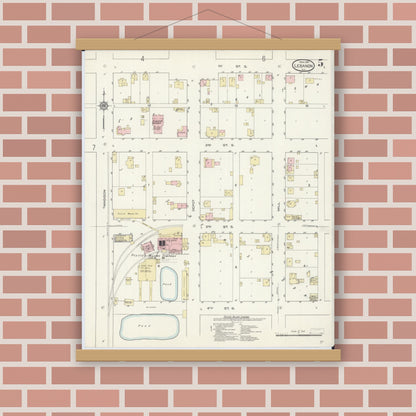 Old map wall art mockup — magnetic wood frame on brick wall — Sanborn Fire Insurance Map from Lebanon, Saint Clair County, Illinois (1914), Sheet #0005