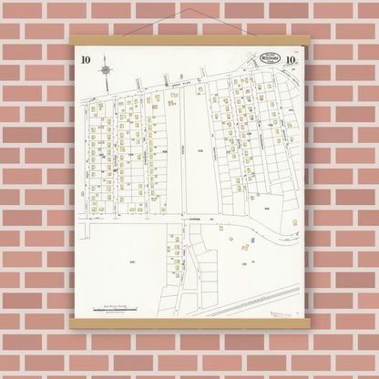 Old map wall art mockup — magnetic wood frame on brick wall — Sanborn Fire Insurance Map from Needham, Norfolk County, Massachusetts (1926), Sheet #0010