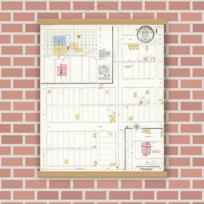 Old map wall art mockup — magnetic wood frame on brick wall — Sanborn Fire Insurance Map from Chino, San Bernardino County, California (1907), Sheet #0001