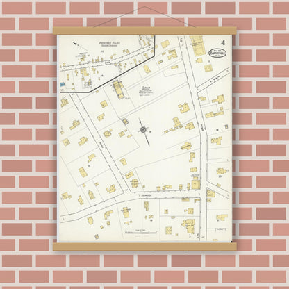 Old map wall art mockup — magnetic wood frame on brick wall — Sanborn Fire Insurance Map from Barnstable, Barnstable County, Massachusetts (1916), Sheet #0004