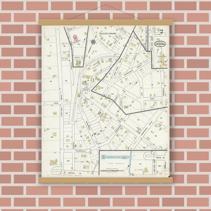 Old map wall art mockup — magnetic wood frame on brick wall — Sanborn Fire Insurance Map from Sebring, Highlands County, Florida (1917), Sheet #0002