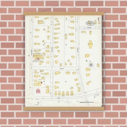Old map wall art mockup — magnetic wood frame on brick wall — Sanborn Fire Insurance Map from Stoughton, Norfolk County, Massachusetts (1906), Sheet #0007