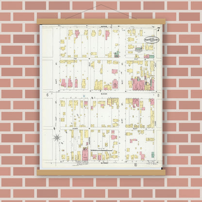Old map wall art mockup — magnetic wood frame on brick wall — Sanborn Fire Insurance Map from New Philadelphia, Tuscarawas County, Ohio (1901), Sheet #0007