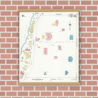 Old map wall art mockup — magnetic wood frame on brick wall — Sanborn Fire Insurance Map from Beloit, Rock County, Wisconsin (1926), Sheet #0011