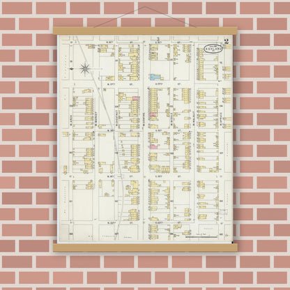 Old map wall art mockup — magnetic wood frame on brick wall — Sanborn Fire Insurance Map from Ashland, Schuylkill County, Pennsylvania (1896), Sheet #0002